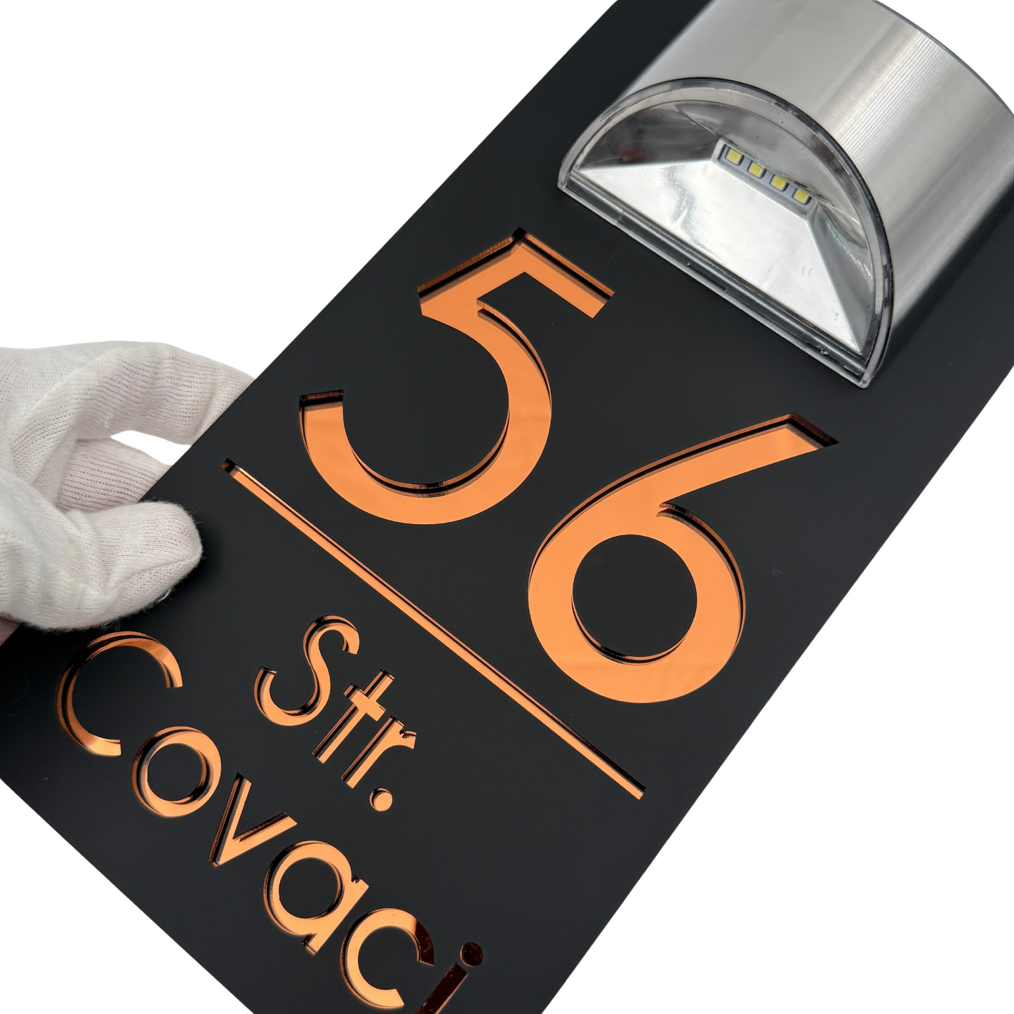 PREMIUM HOUSE NUMBER - Satin Black Copper Mirror Lampa Solara - 30×15 cm