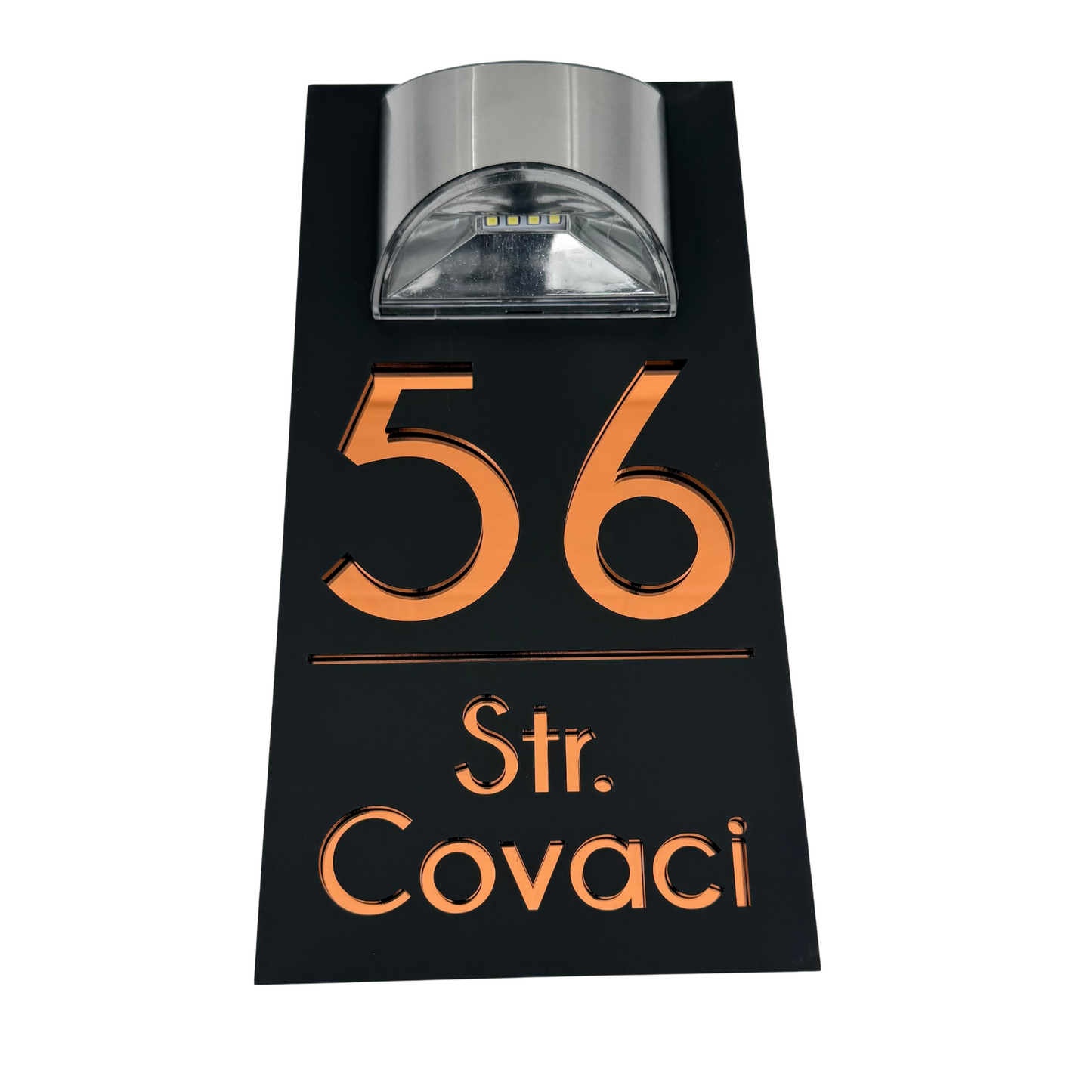 PREMIUM HOUSE NUMBER - Satin Black Copper Mirror Lampa Solara - 30×15 cm