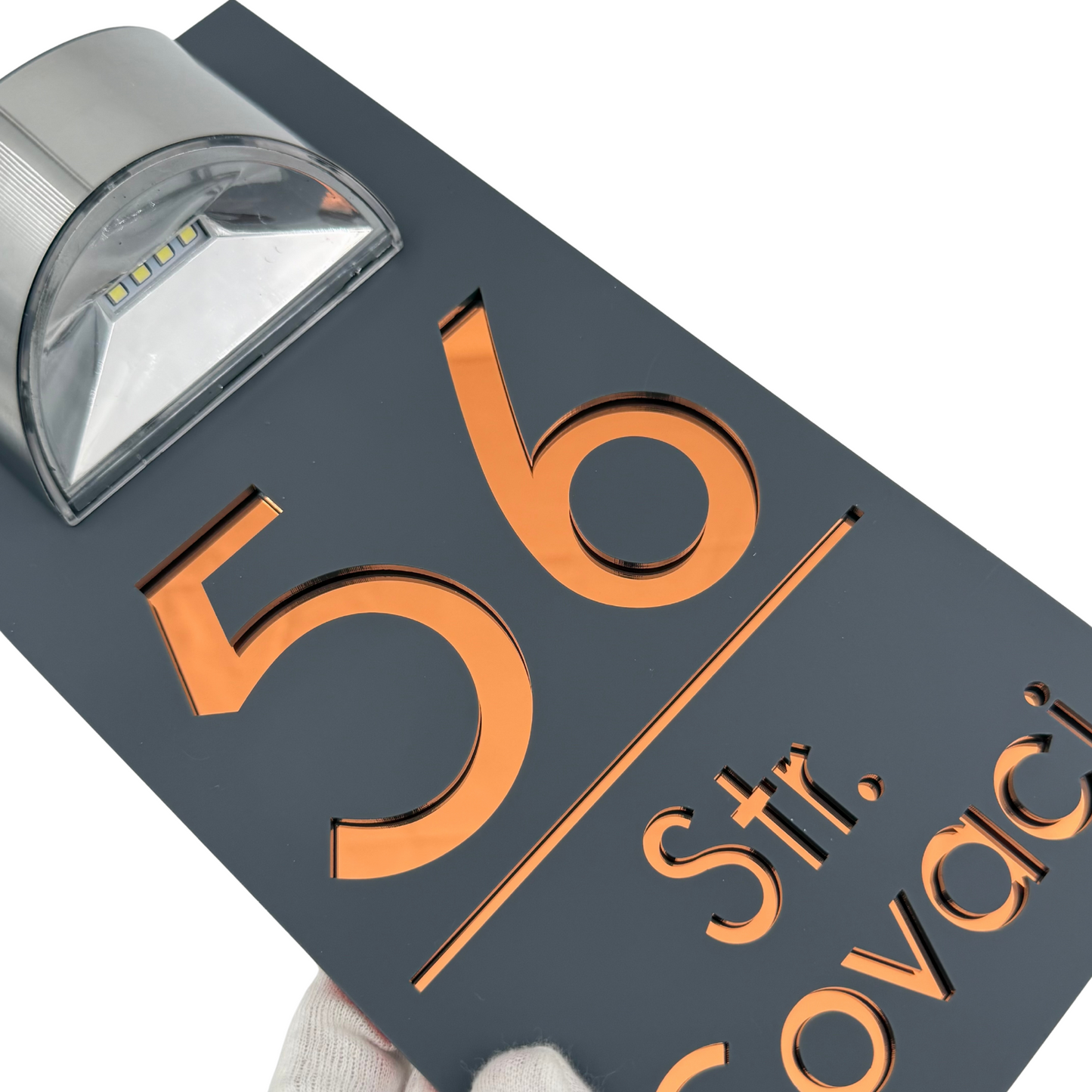 PREMIUM HOUSE NUMBER - Satin Grey Copper Mirror Lampa Solara - 30×15 cm