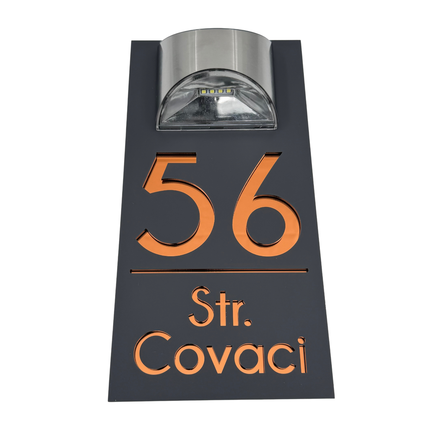 PREMIUM HOUSE NUMBER - Satin Grey Copper Mirror Lampa Solara - 30×15 cm