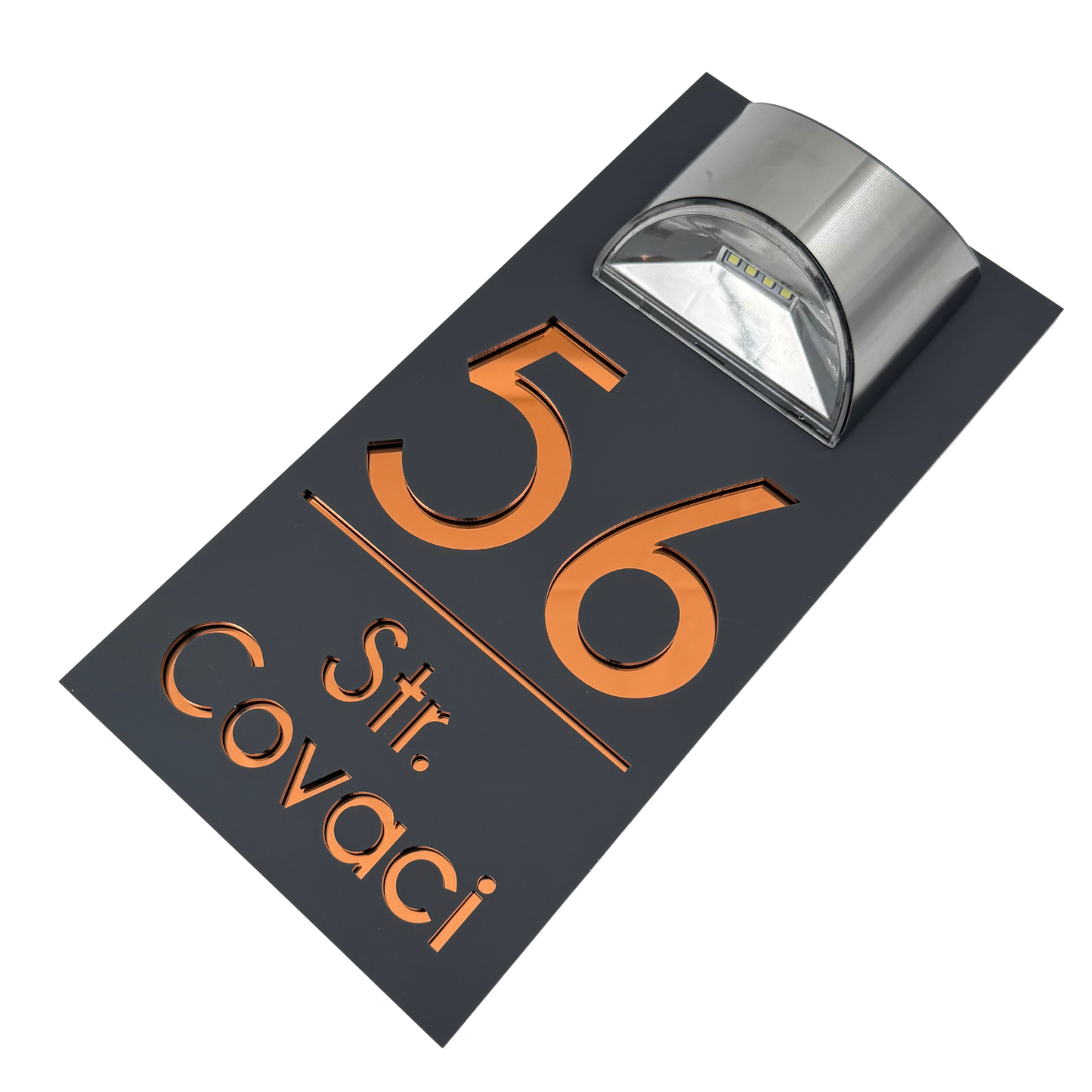 PREMIUM HOUSE NUMBER - Satin Grey Copper Mirror Lampa Solara - 30×15 cm