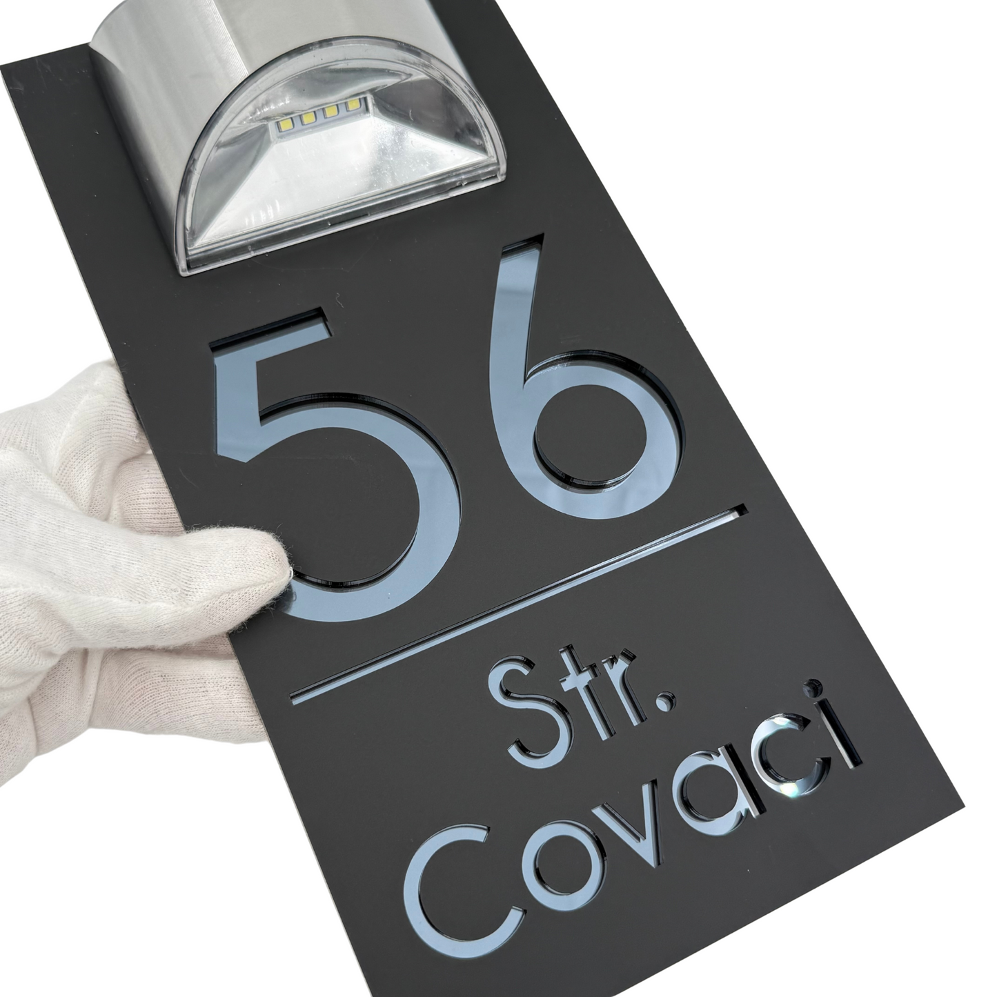 PREMIUM HOUSE NUMBER - Satin Black Anthracite Grey Mirror Lampa Solara - 30×15 cm