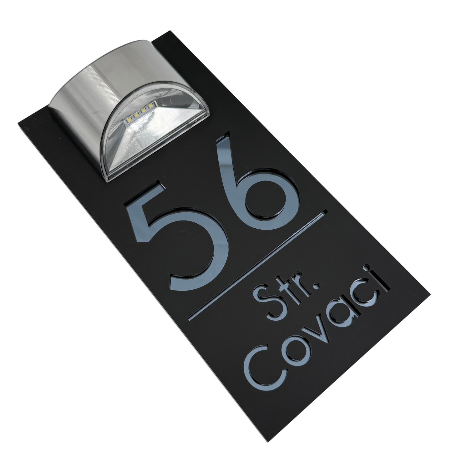 PREMIUM HOUSE NUMBER - Satin Black Anthracite Grey Mirror Lampa Solara - 30×15 cm