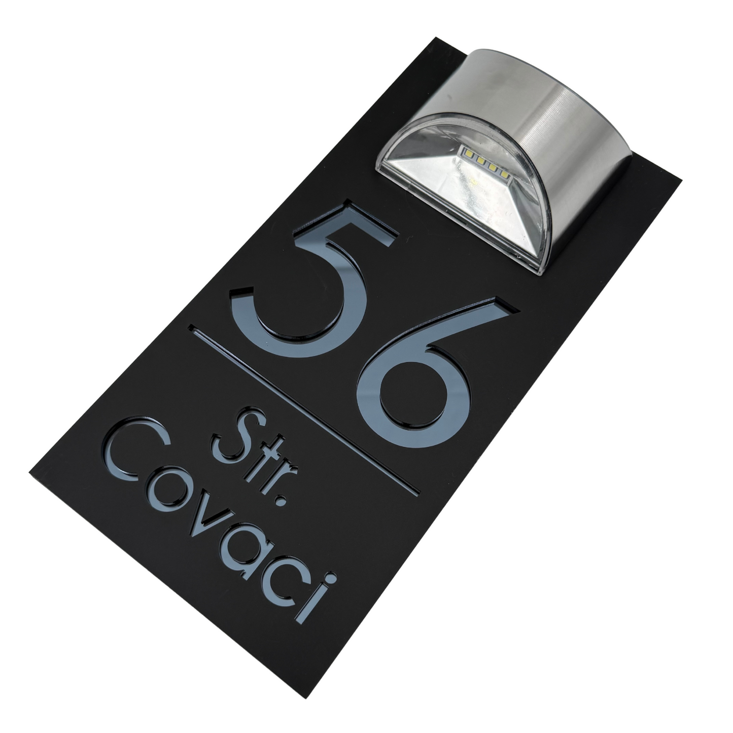 PREMIUM HOUSE NUMBER - Satin Black Anthracite Grey Mirror Lampa Solara - 30×15 cm