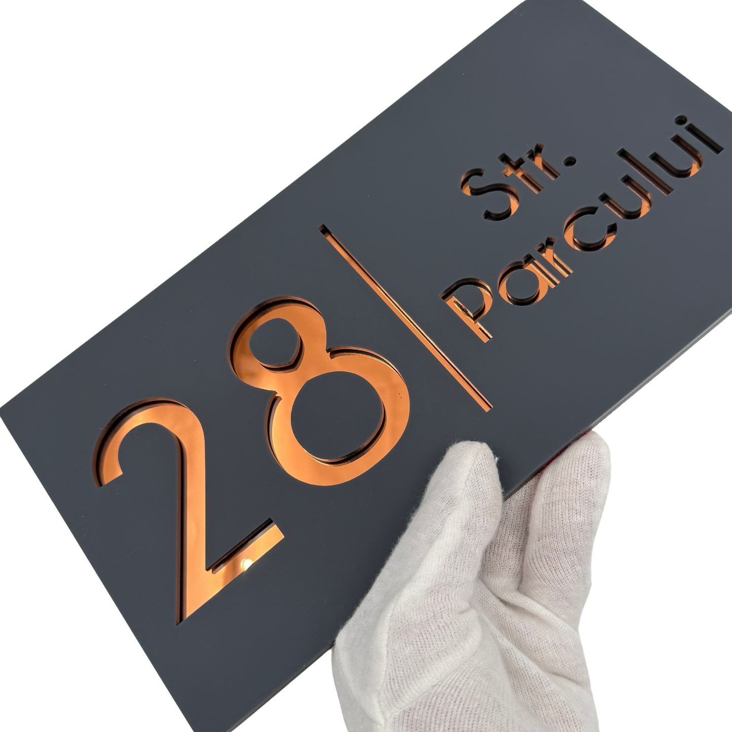 PREMIUM HOUSE NUMBER - Satin Grey Copper Mirror- 28×15 cm