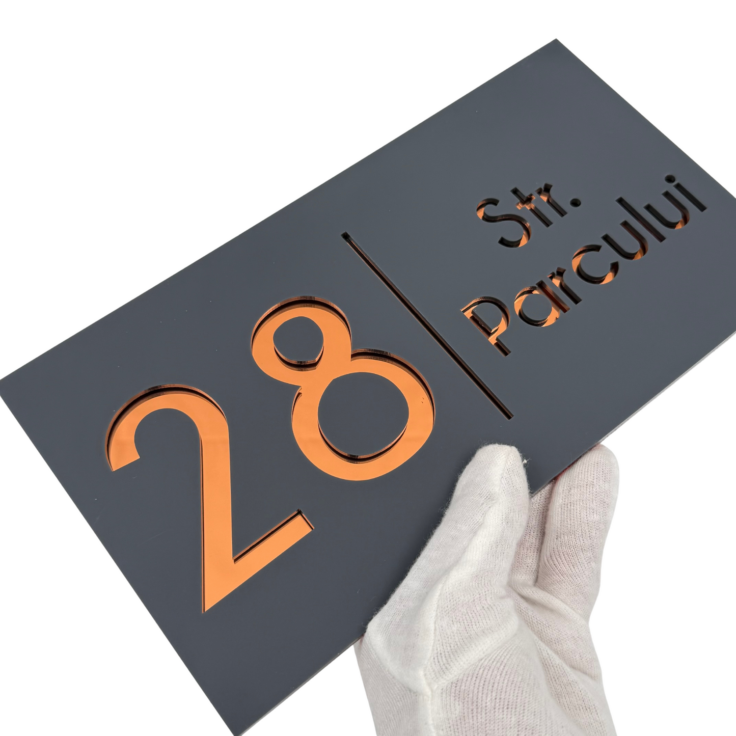 PREMIUM HOUSE NUMBER - Satin Grey Copper Mirror- 28×15 cm
