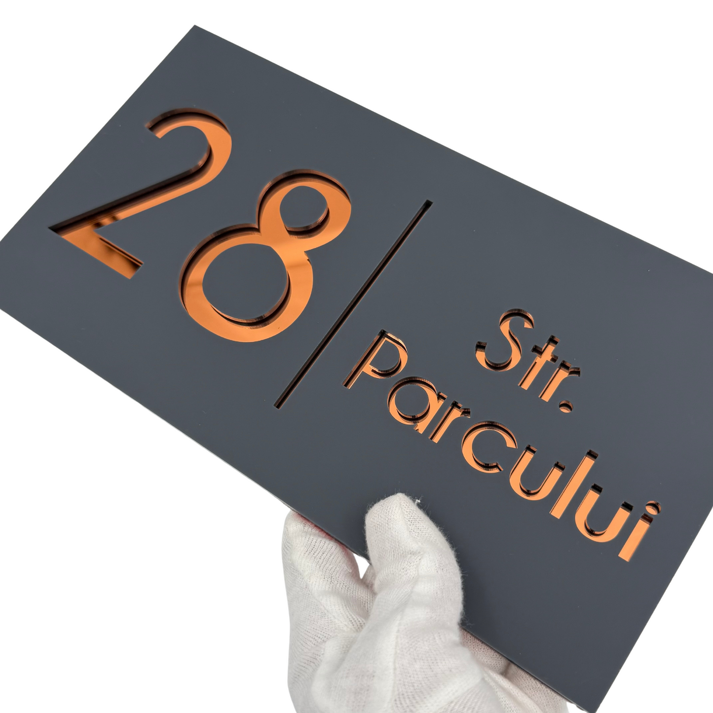 PREMIUM HOUSE NUMBER - Satin Grey Copper Mirror- 28×15 cm