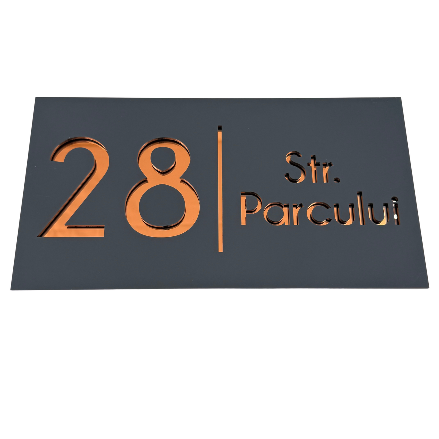 PREMIUM HOUSE NUMBER - Satin Grey Copper Mirror- 28×15 cm