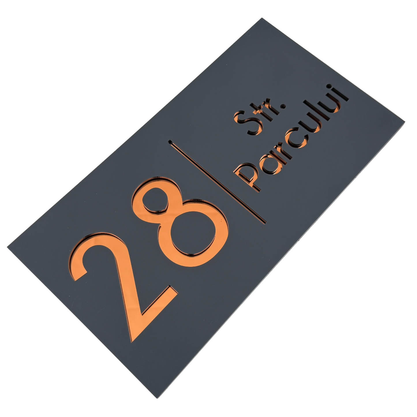 PREMIUM HOUSE NUMBER - Satin Grey Copper Mirror- 28×15 cm