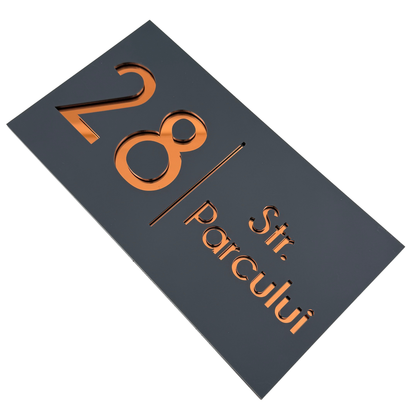 PREMIUM HOUSE NUMBER - Satin Grey Copper Mirror- 28×15 cm
