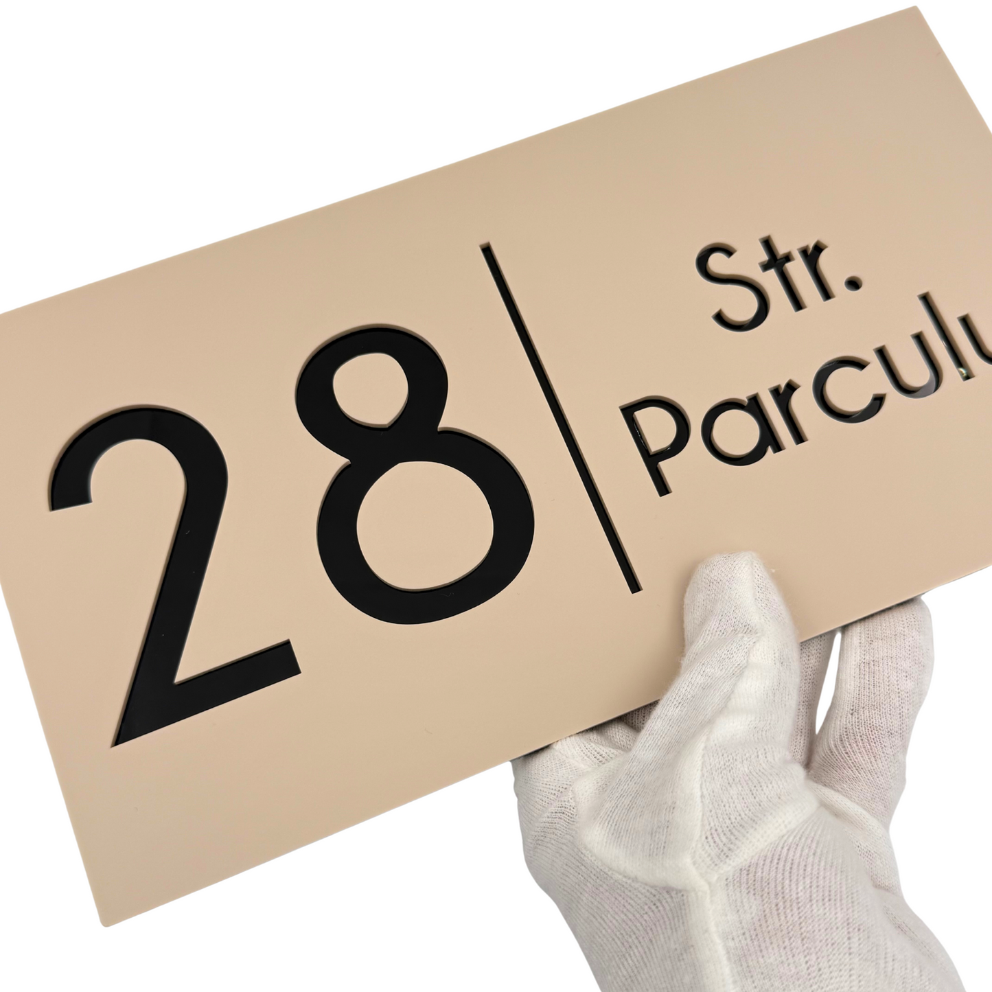PREMIUM HOUSE NUMBER - Cream colour Satin Glossy Black - 28×15 cm