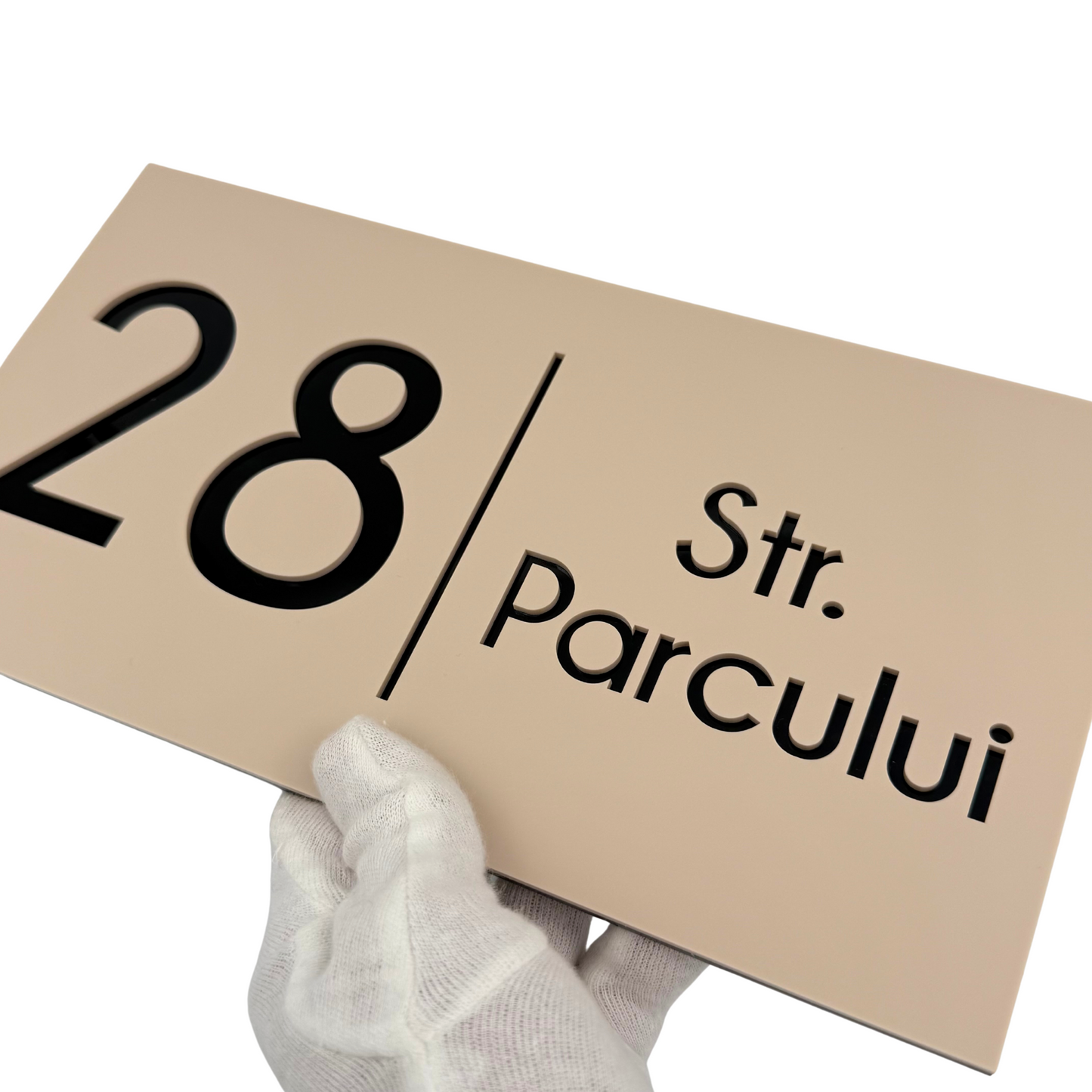 PREMIUM HOUSE NUMBER - Cream colour Satin Glossy Black - 28×15 cm