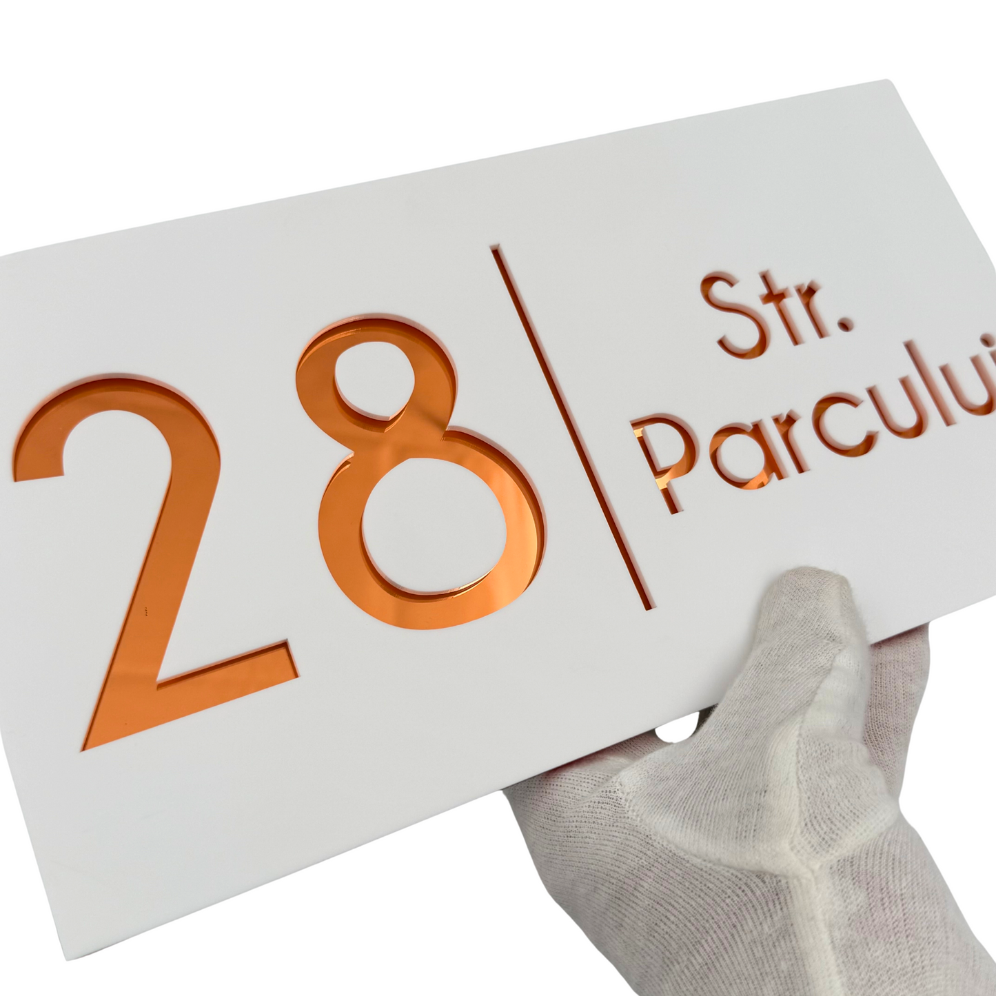 PREMIUM HOUSE NUMBER - White Satin Copper Mirror- 28×15 cm