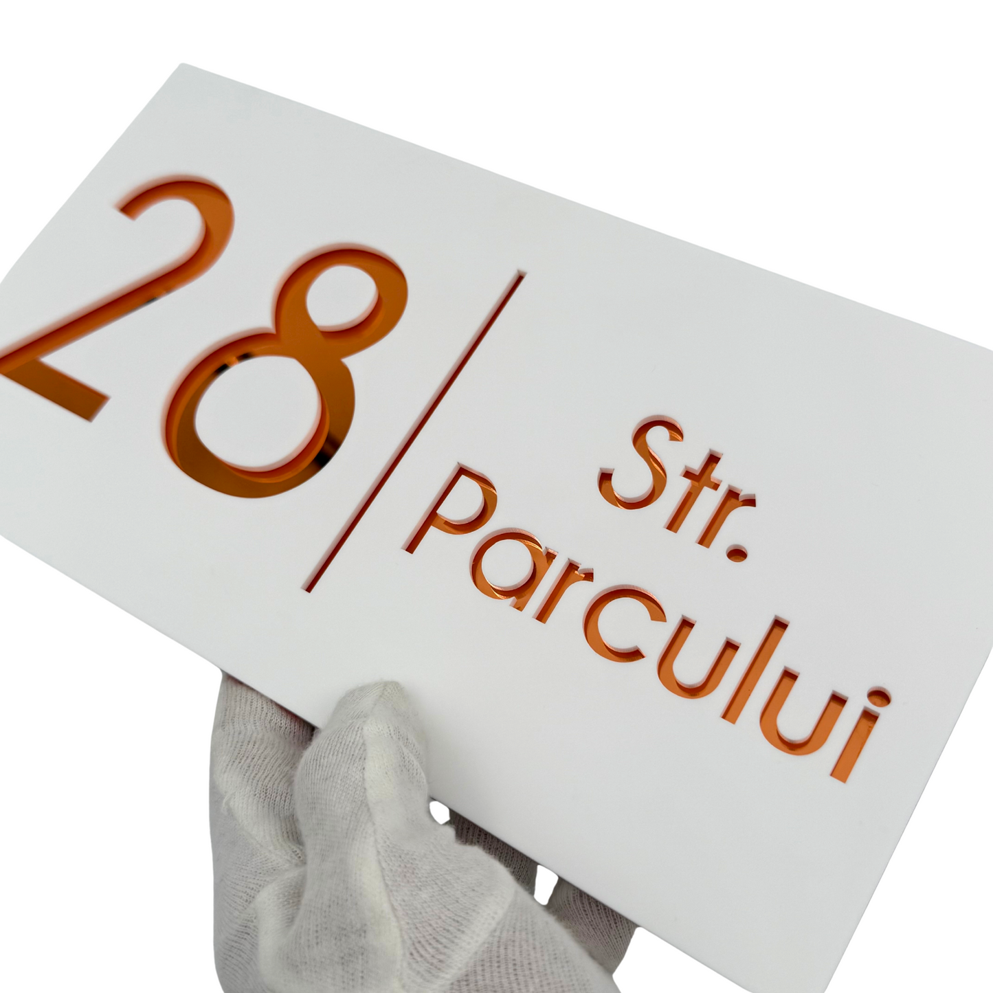 PREMIUM HOUSE NUMBER - White Satin Copper Mirror- 28×15 cm