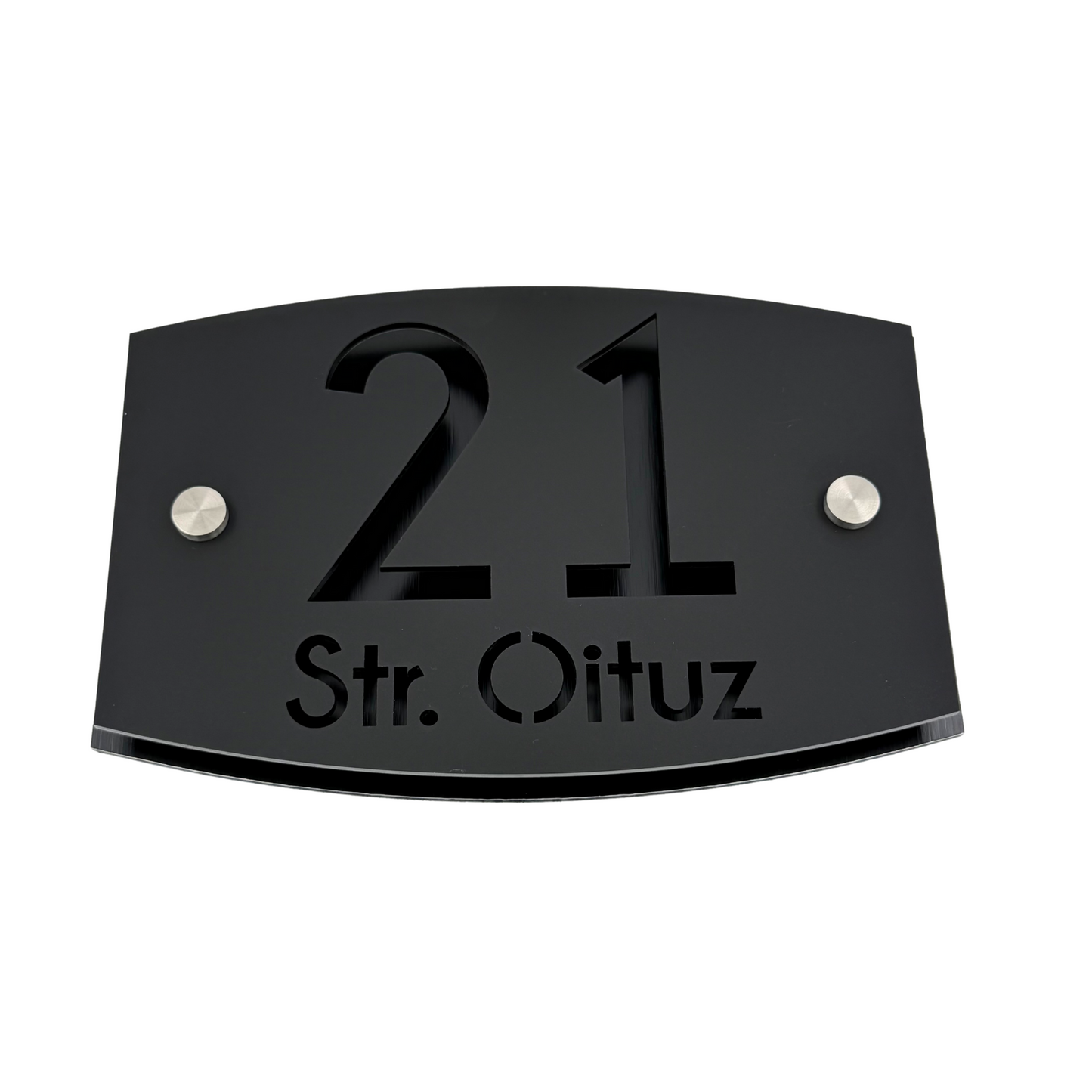 PREMIUM HOUSE NUMBER - Satin Black Aluminium Black Pearly 2 Spacers Silver - 20×13 cm
