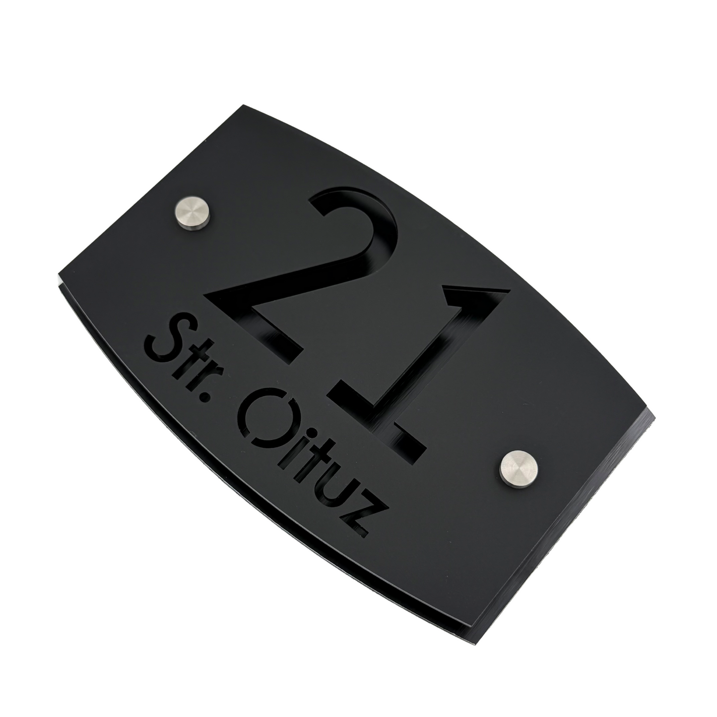 PREMIUM HOUSE NUMBER - Satin Black Aluminium Black Pearly 2 Spacers Silver - 20×13 cm