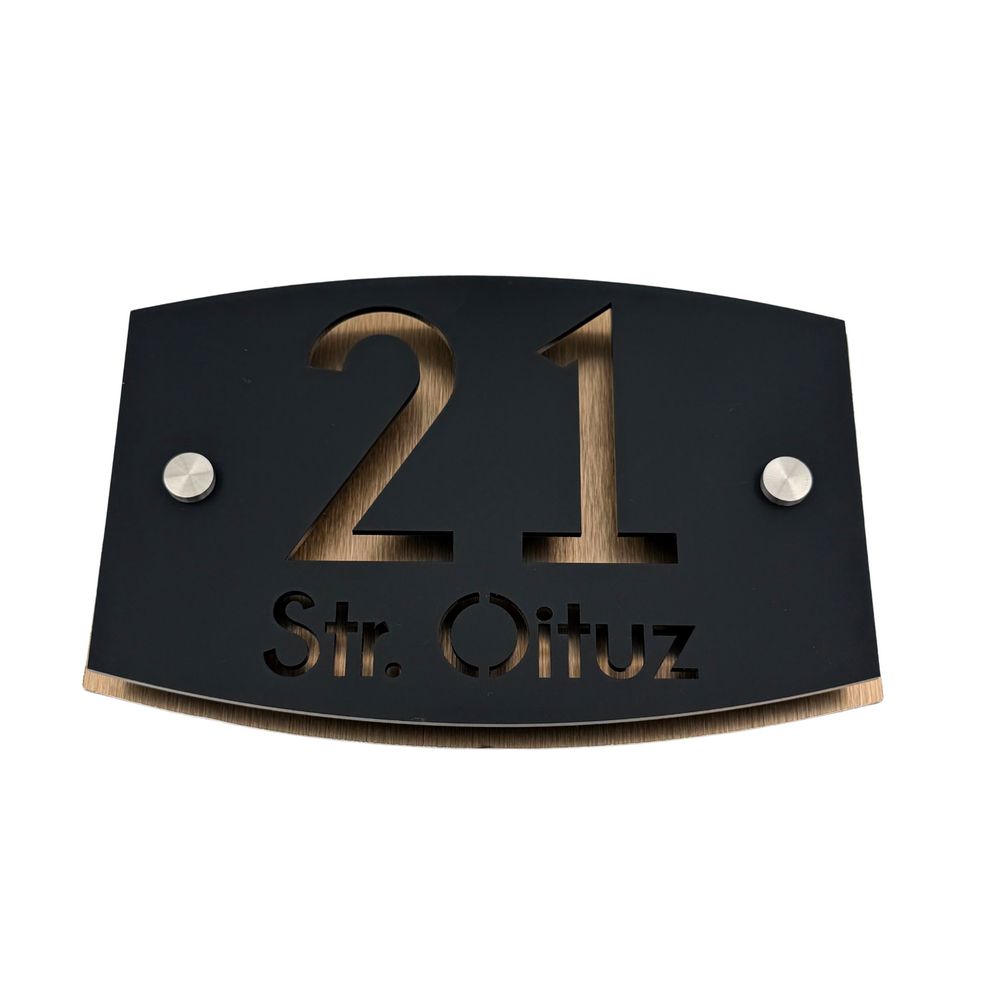 PREMIUM HOUSE NUMBER - Satin Black Aluminium Bronze Pearly 2 Spacers Silver - 20×13 cm