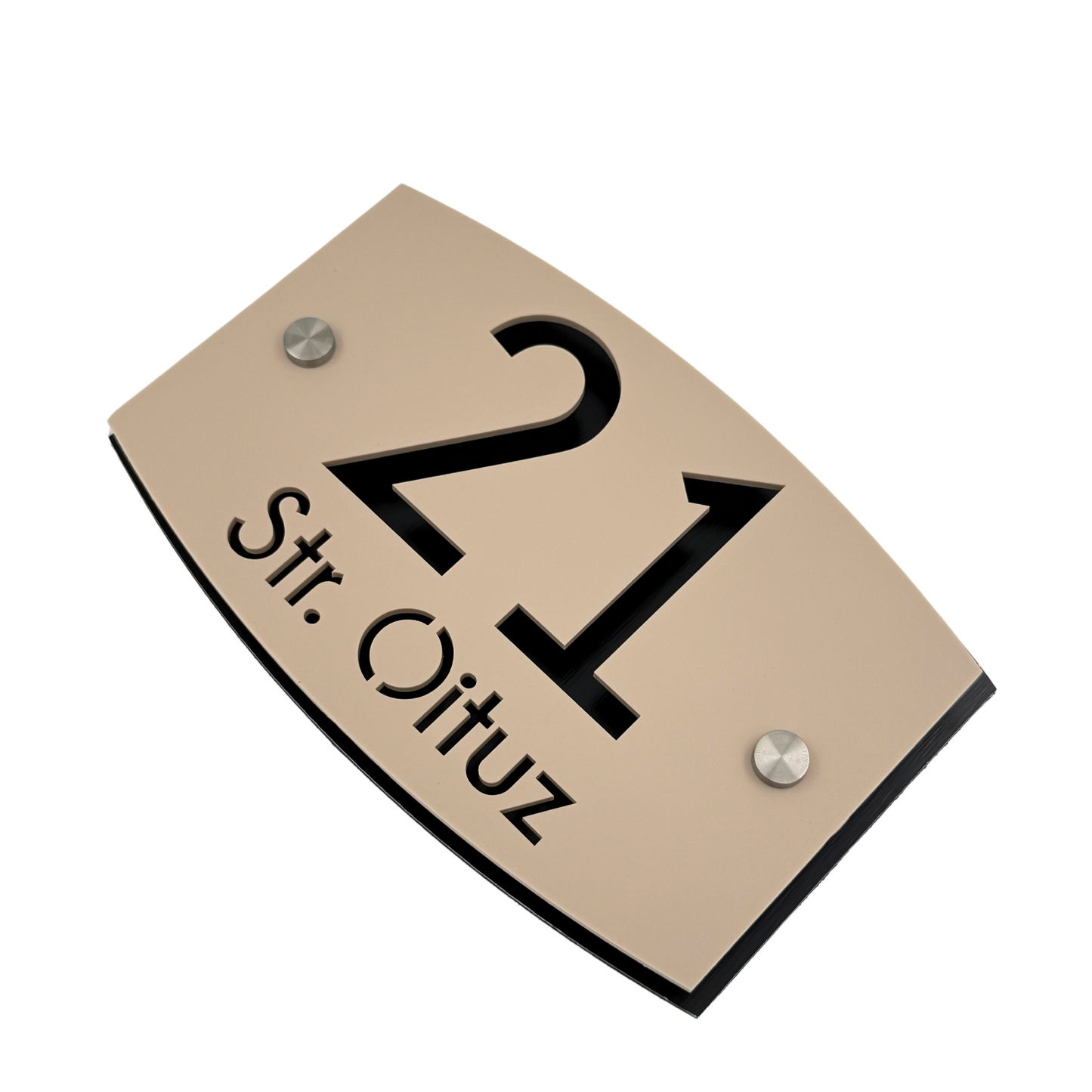 PREMIUM HOUSE NUMBER - Cream colour Satin Aluminium Black Pearly 2 Spacers Silver - 20×13 cm
