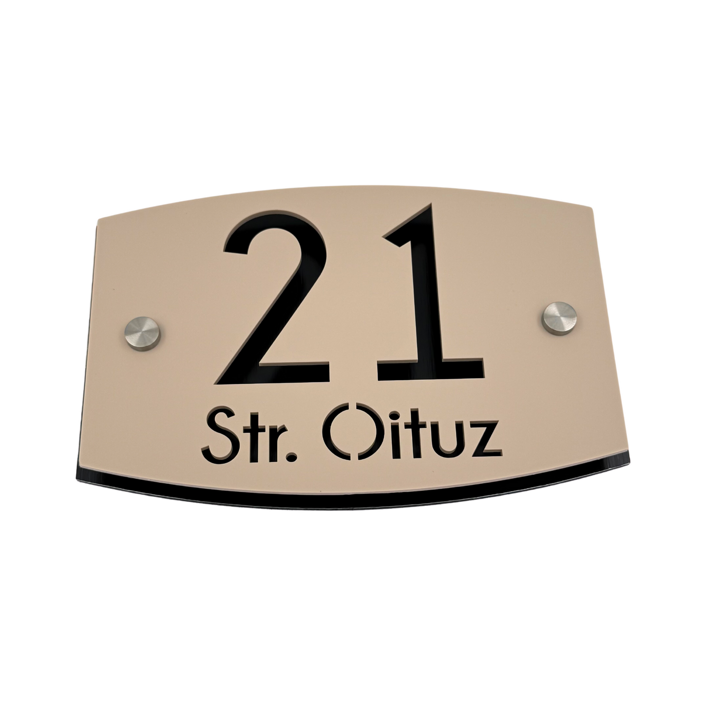 PREMIUM HOUSE NUMBER - Cream colour Satin Aluminium Black Pearly 2 Spacers Silver - 20×13 cm