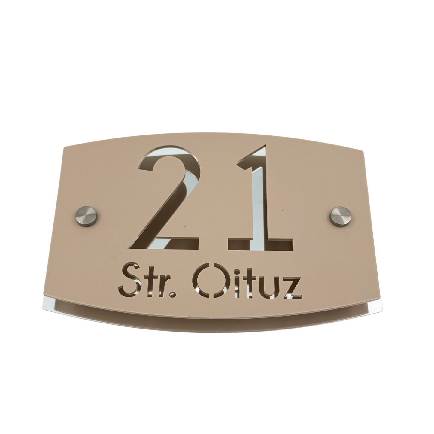 PREMIUM HOUSE NUMBER - Cream colour Satin Aluminium Silver Mirror 2 Spacers Silver - 20×13 cm