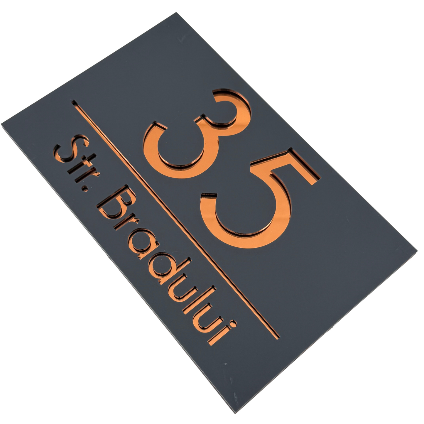 PREMIUM HOUSE NUMBER - Satin Grey Copper Mirror - 24×15 cm