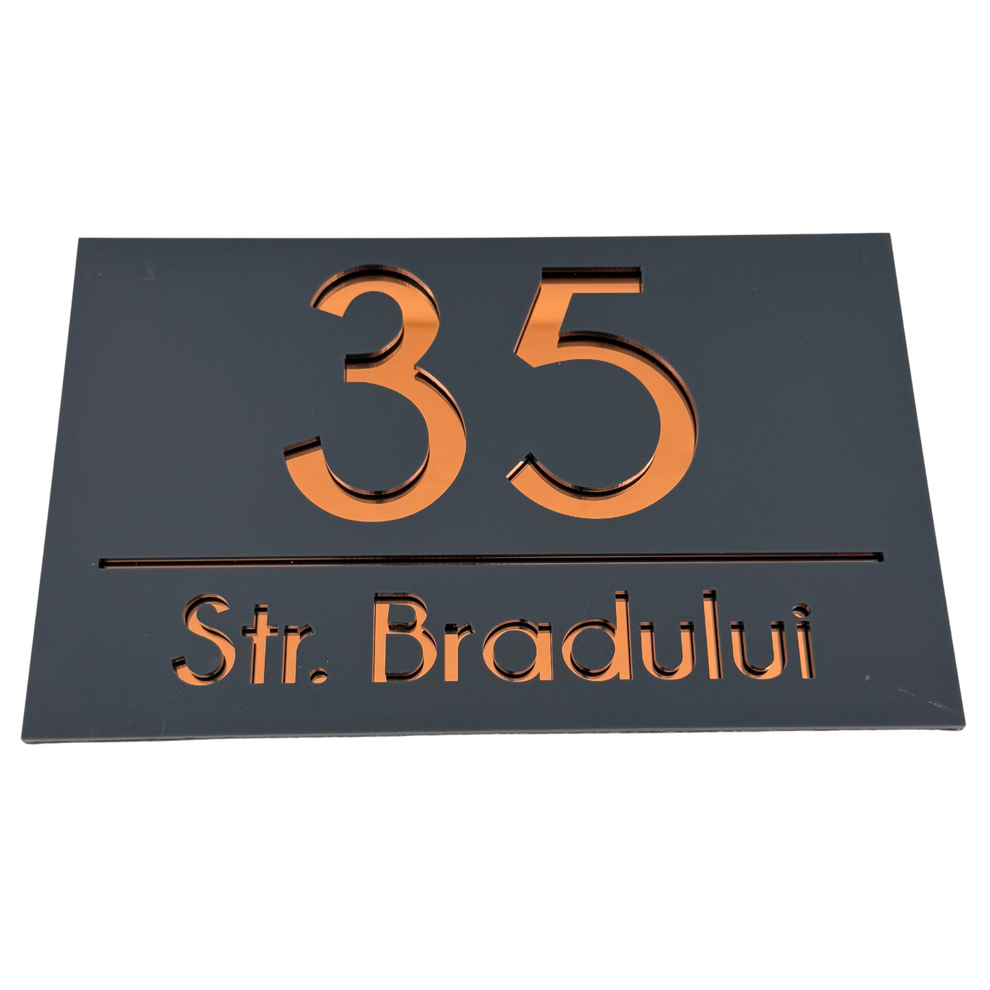 PREMIUM HOUSE NUMBER - Satin Grey Copper Mirror - 24×15 cm