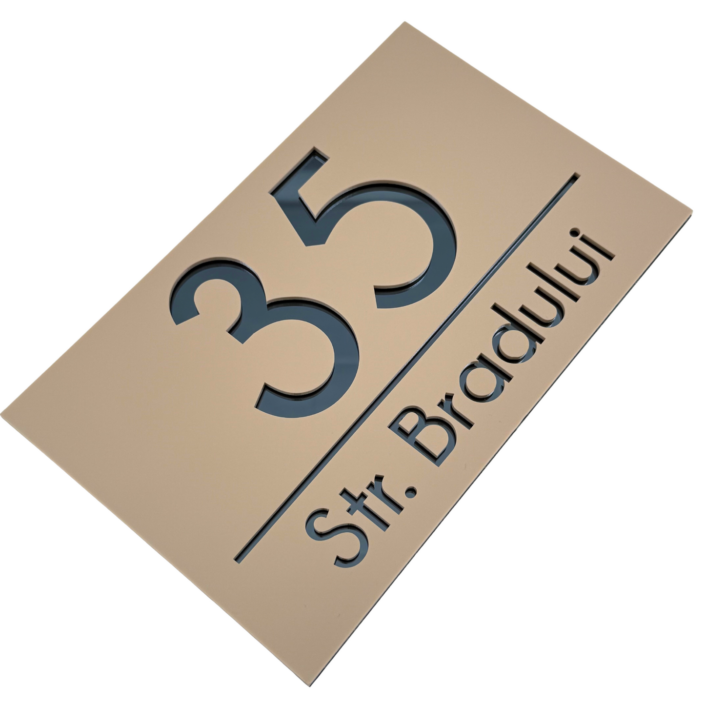 PREMIUM HOUSE NUMBER - Cream colour Satin Anthracite Grey Mirror - 24×15 cm