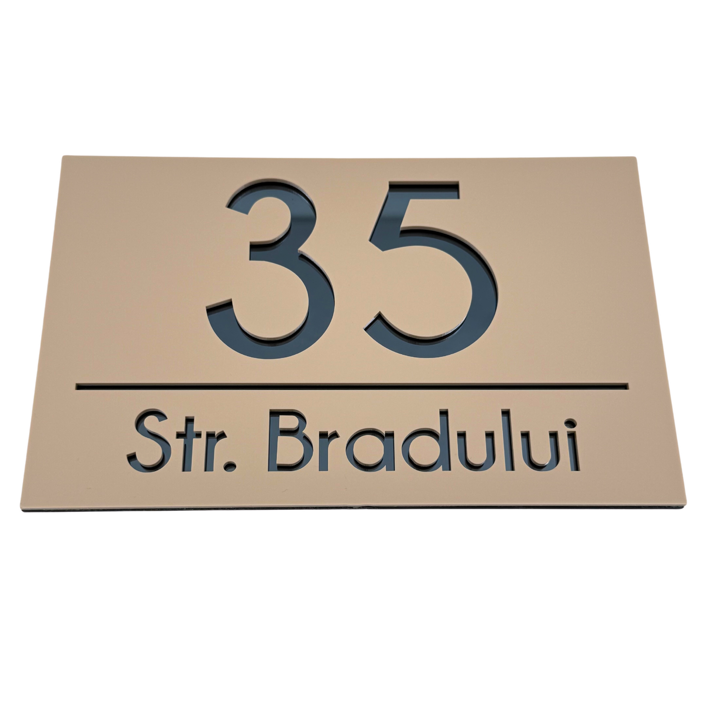 PREMIUM HOUSE NUMBER - Cream colour Satin Anthracite Grey Mirror - 24×15 cm