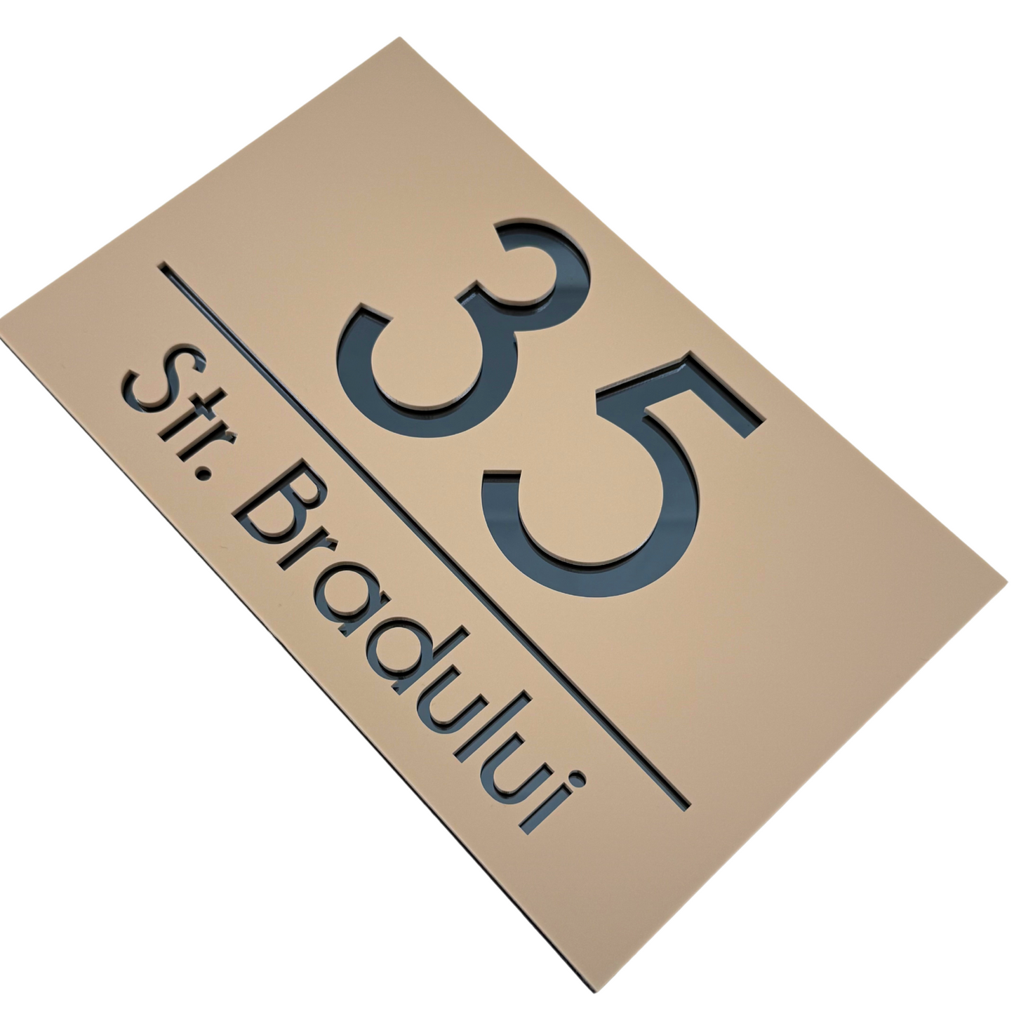 PREMIUM HOUSE NUMBER - Cream colour Satin Anthracite Grey Mirror - 24×15 cm