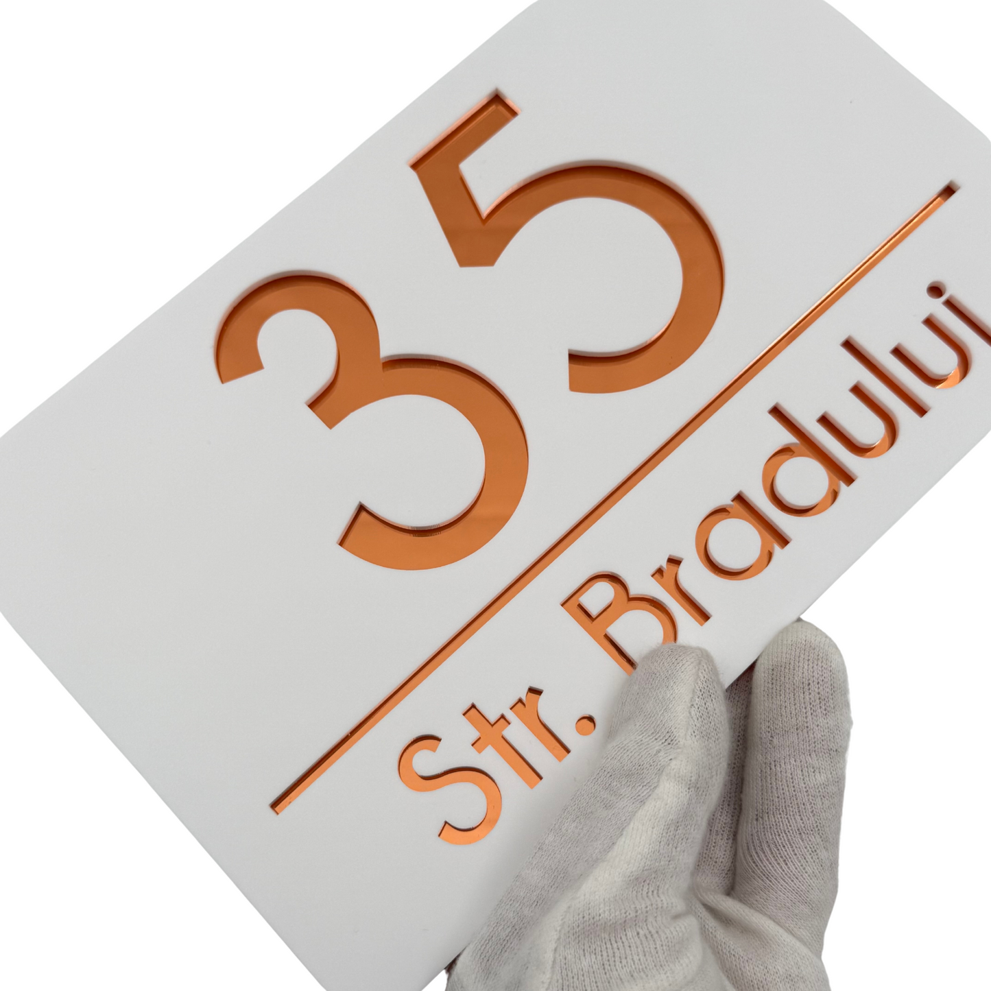 PREMIUM HOUSE NUMBER - White Satin Copper Mirror - 24×15 cm