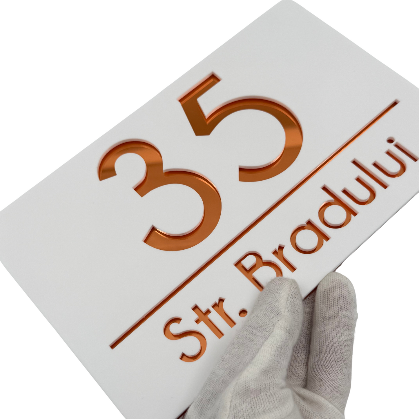 PREMIUM HOUSE NUMBER - White Satin Copper Mirror - 24×15 cm