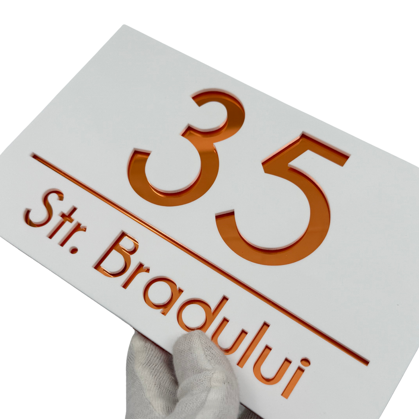 PREMIUM HOUSE NUMBER - White Satin Copper Mirror - 24×15 cm