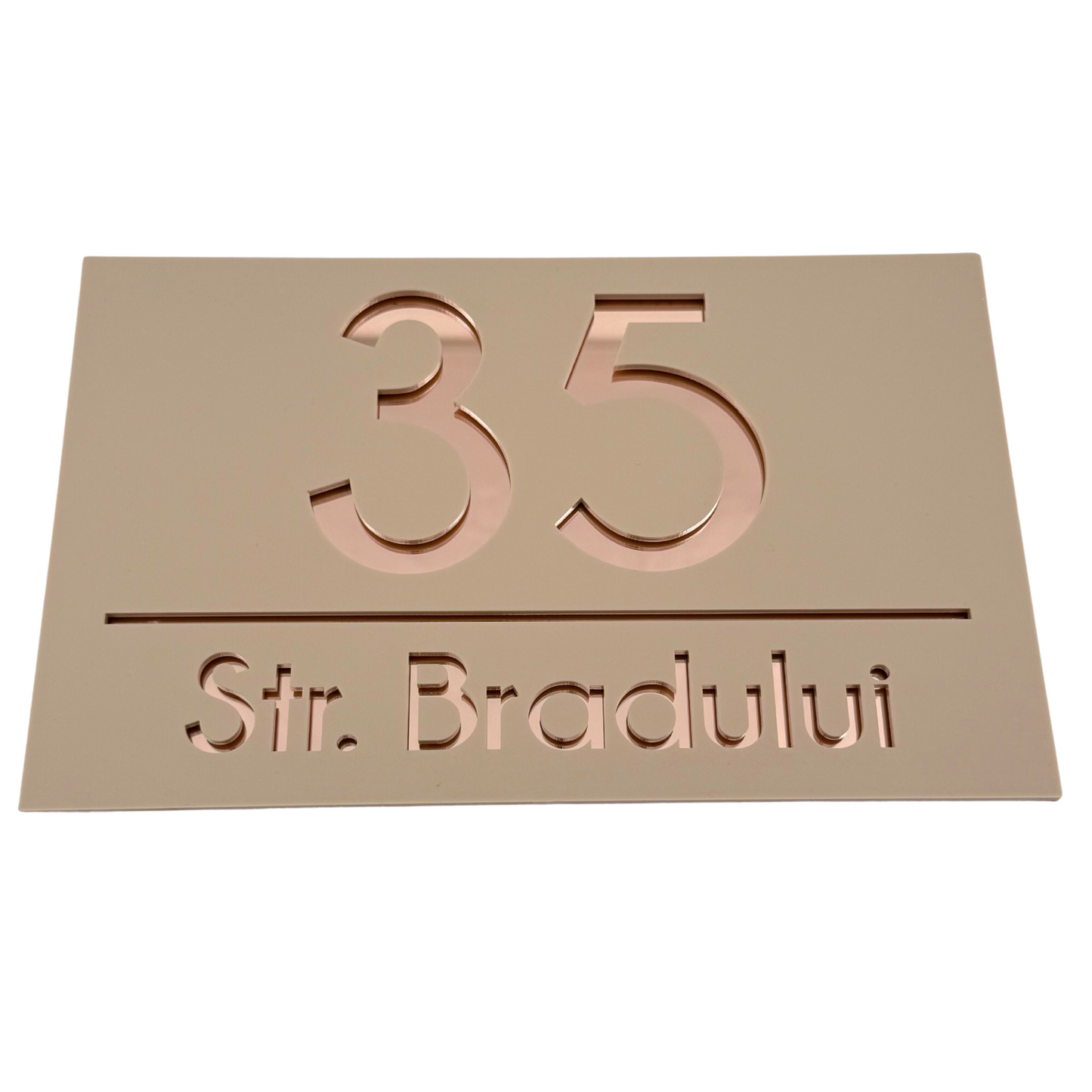 PREMIUM HOUSE NUMBER - Cream colour Satin Rose Gold Mirror - 24×15 cm