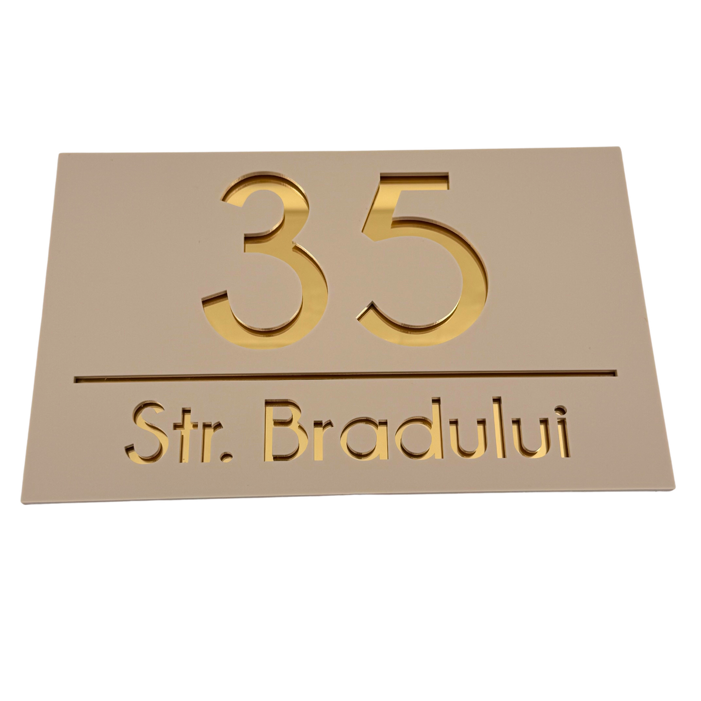 PREMIUM HOUSE NUMBER - Cream colour Satin Gold Mirror - 24×15 cm