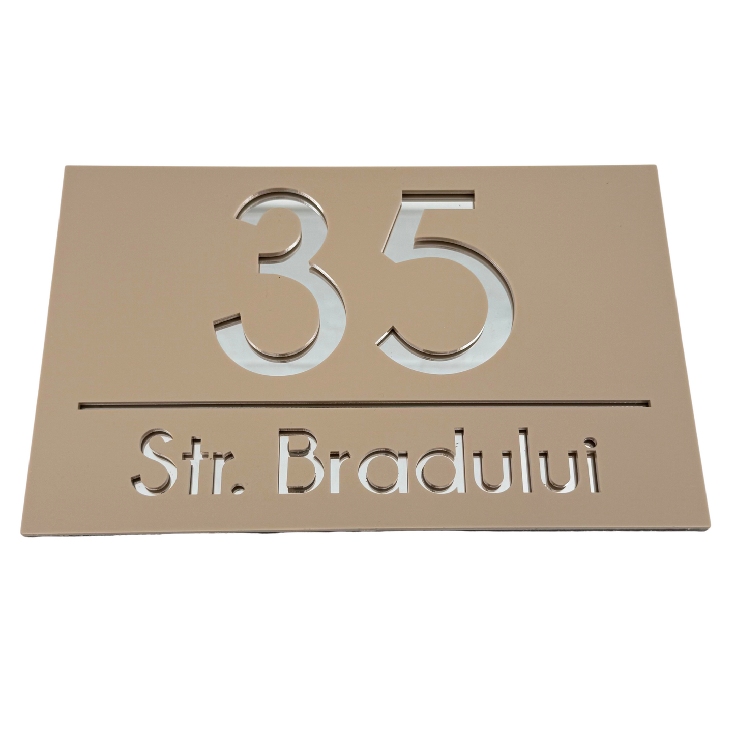 PREMIUM HOUSE NUMBER - Cream colour Satin Silver Mirror - 24×15 cm