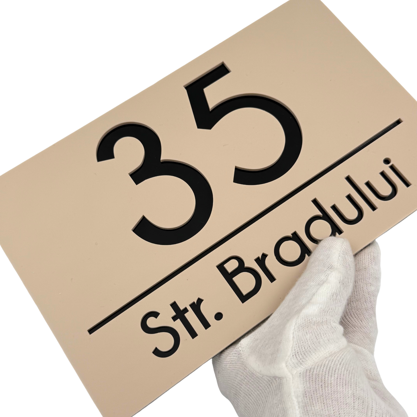 PREMIUM HOUSE NUMBER - Cream colour Satin Glossy Black - 24×15 cm