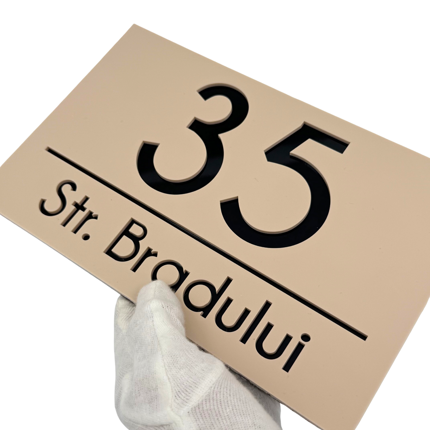 PREMIUM HOUSE NUMBER - Cream colour Satin Glossy Black - 24×15 cm