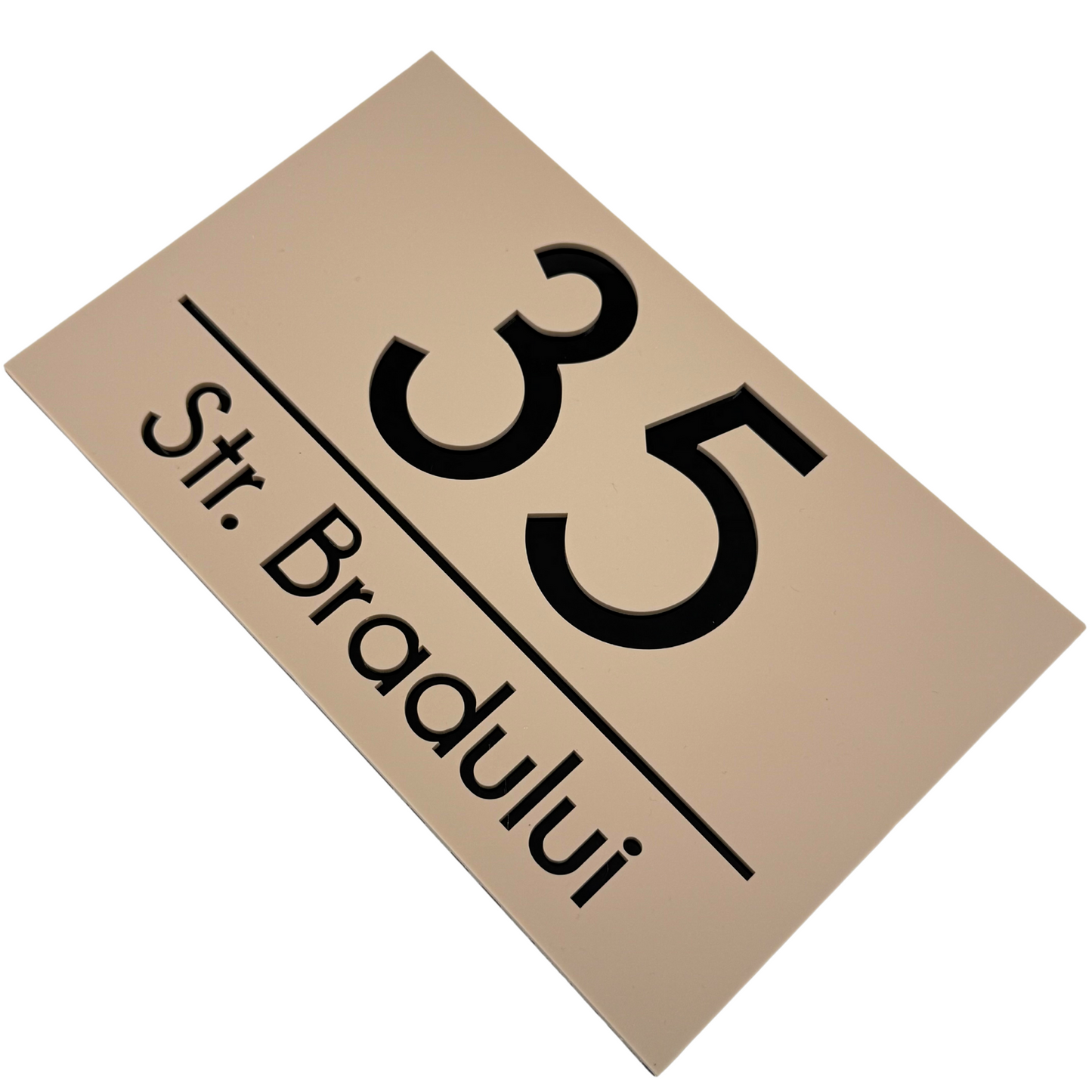 PREMIUM HOUSE NUMBER - Cream colour Satin Glossy Black - 24×15 cm