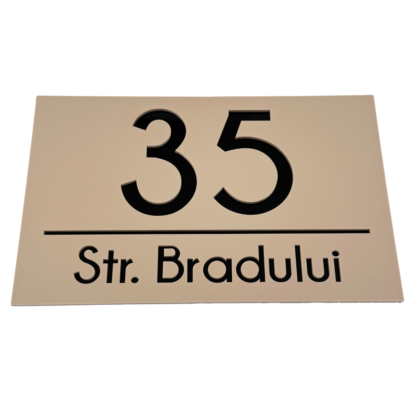 PREMIUM HOUSE NUMBER - Cream colour Satin Glossy Black - 24×15 cm