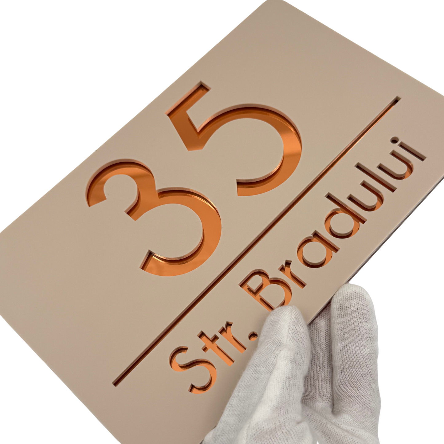 PREMIUM HOUSE NUMBER - Cream colour Satin Copper Mirror - 24×15 cm