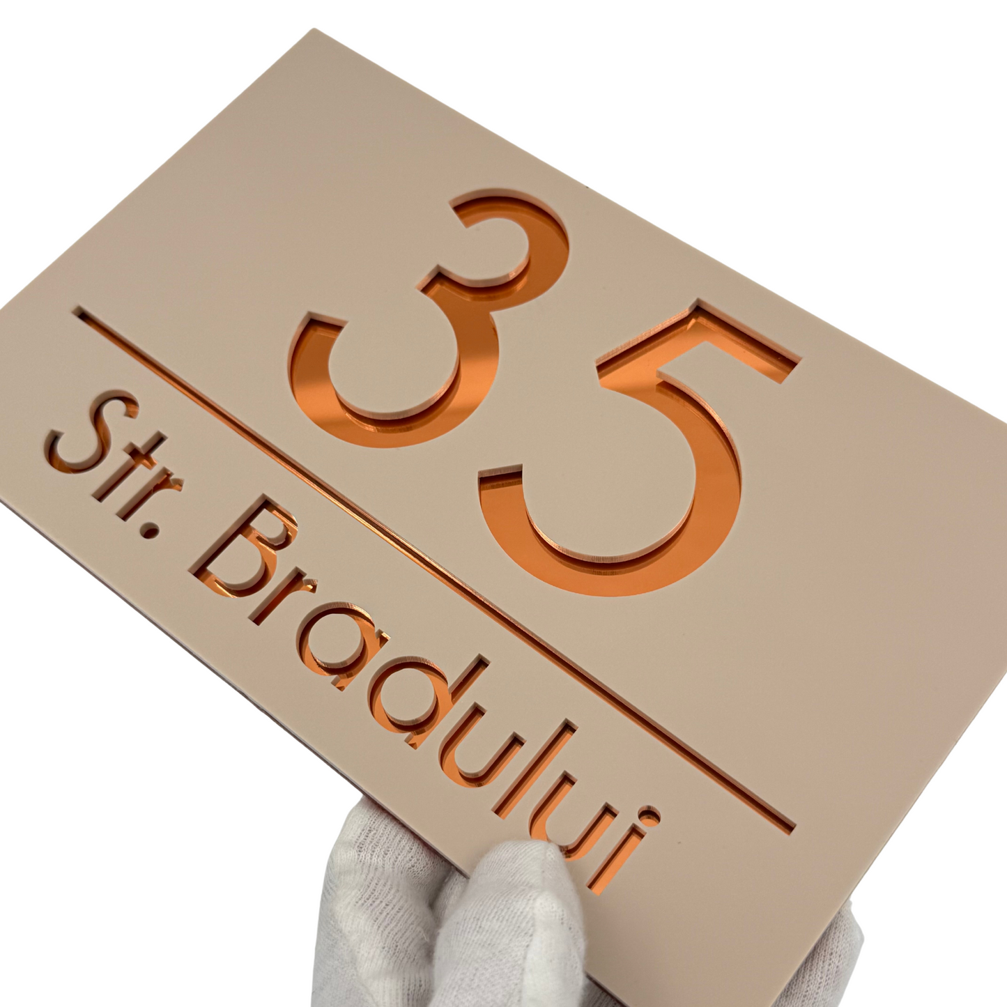 PREMIUM HOUSE NUMBER - Cream colour Satin Copper Mirror - 24×15 cm