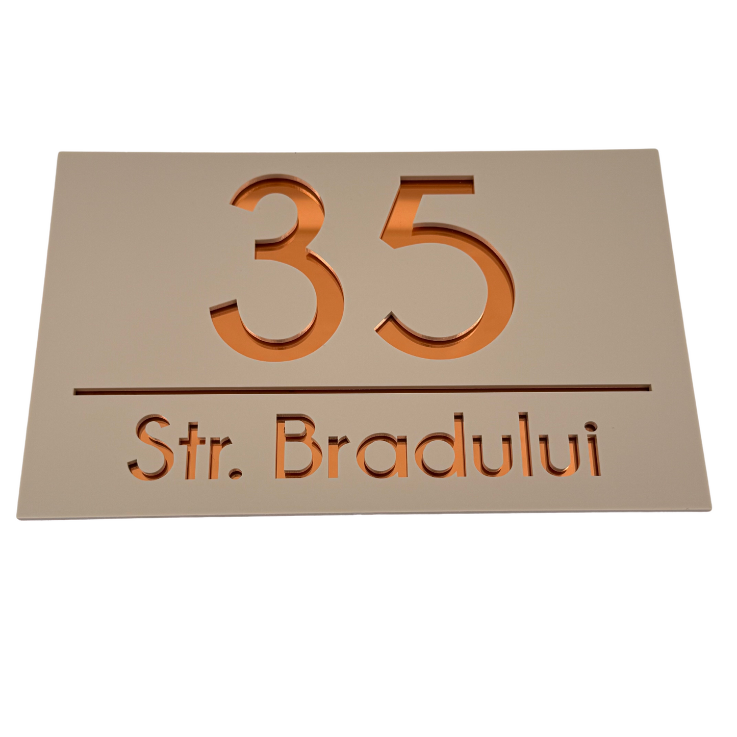 PREMIUM HOUSE NUMBER - Cream colour Satin Copper Mirror - 24×15 cm