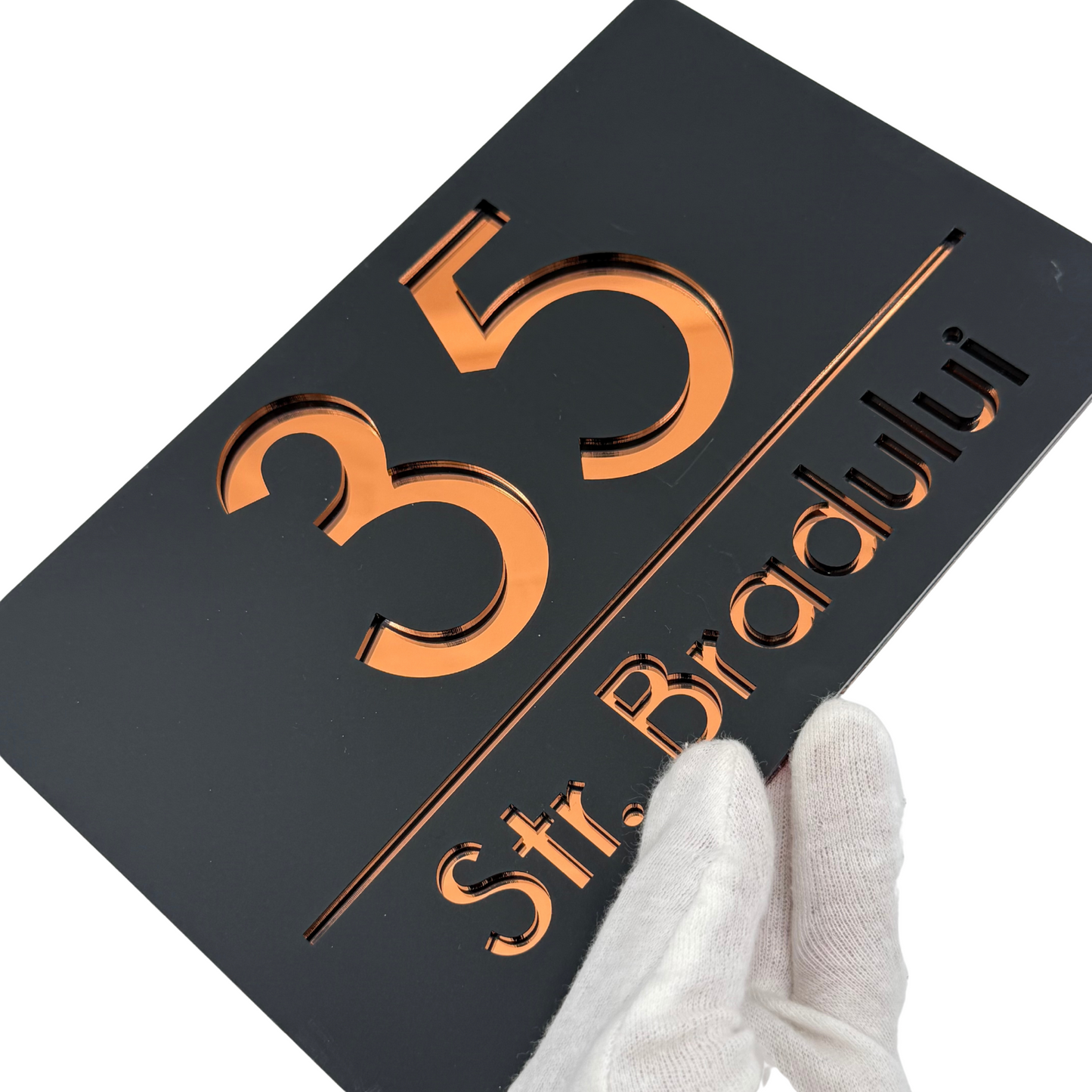 PREMIUM HOUSE NUMBER - Satin Black Copper Mirror - 24×15 cm