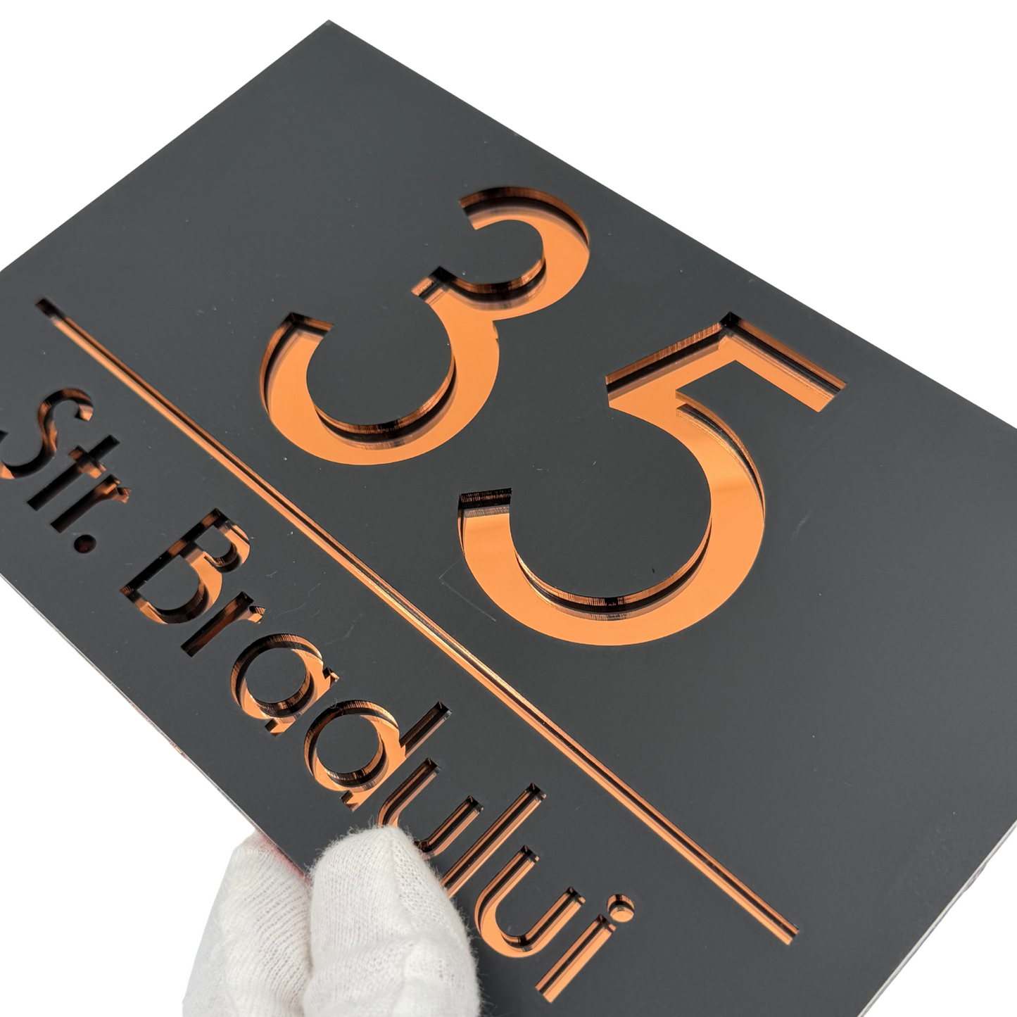 PREMIUM HOUSE NUMBER - Satin Black Copper Mirror - 24×15 cm