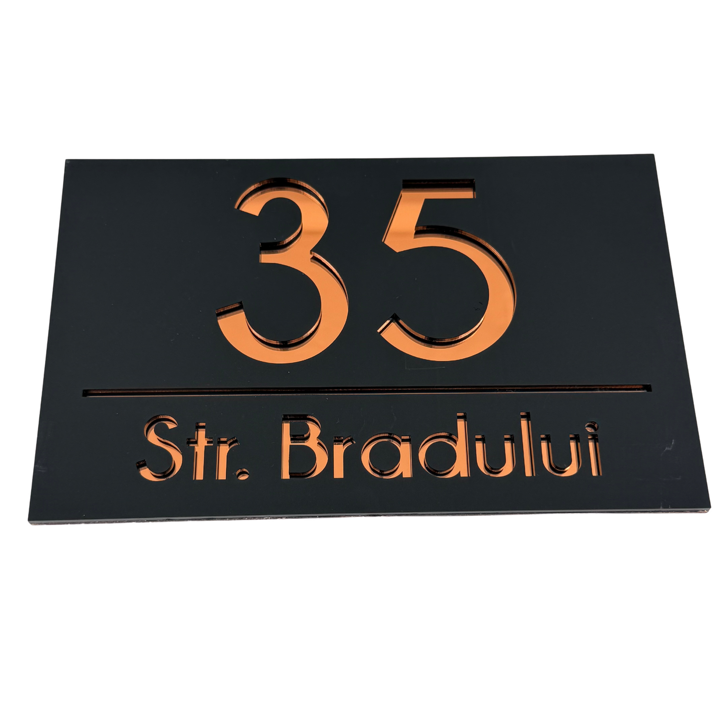 PREMIUM HOUSE NUMBER - Satin Black Copper Mirror - 24×15 cm