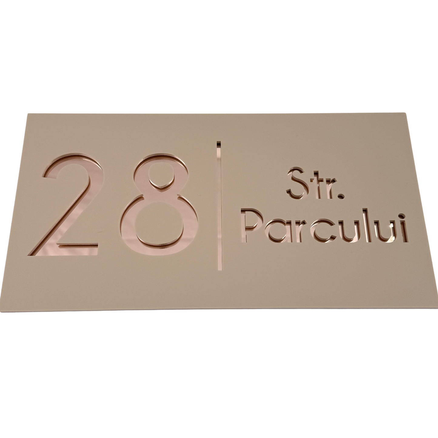 PREMIUM HOUSE NUMBER - Cream colour Satin Rose Gold Mirror - 28×15 cm