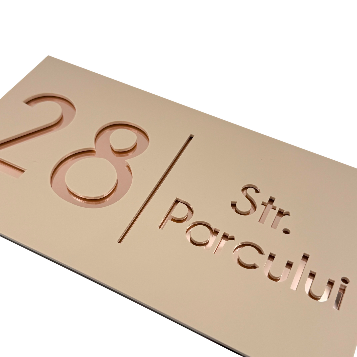 PREMIUM HOUSE NUMBER - Cream colour Satin Rose Gold Mirror - 28×15 cm