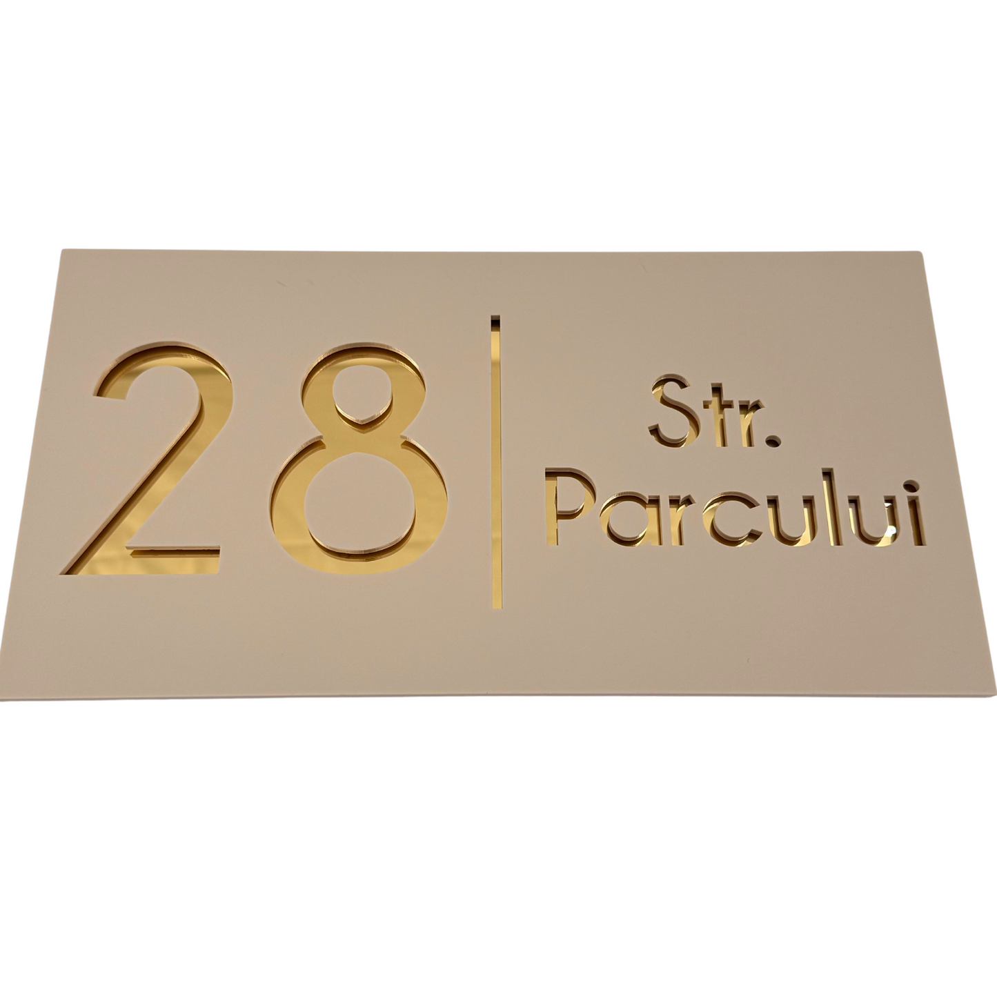 PREMIUM HOUSE NUMBER - Cream colour Satin Gold Mirror - 28×15 cm