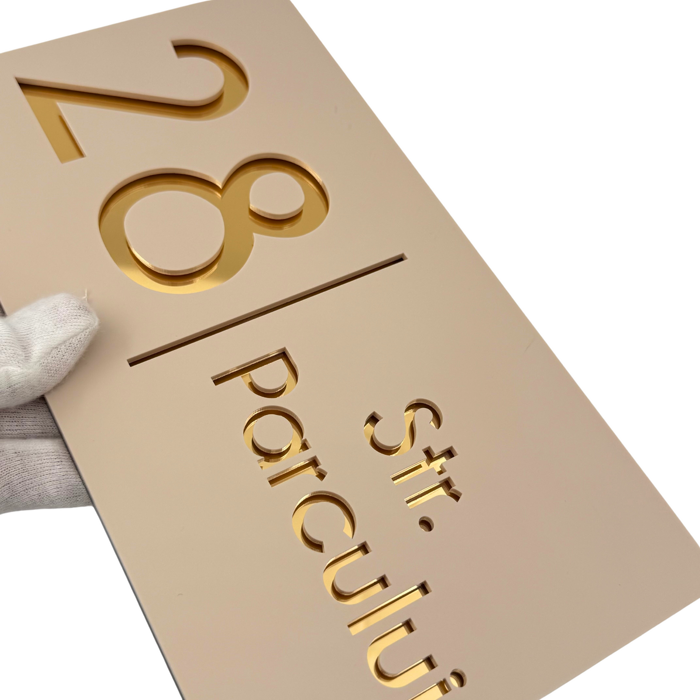 PREMIUM HOUSE NUMBER - Cream colour Satin Gold Mirror - 28×15 cm