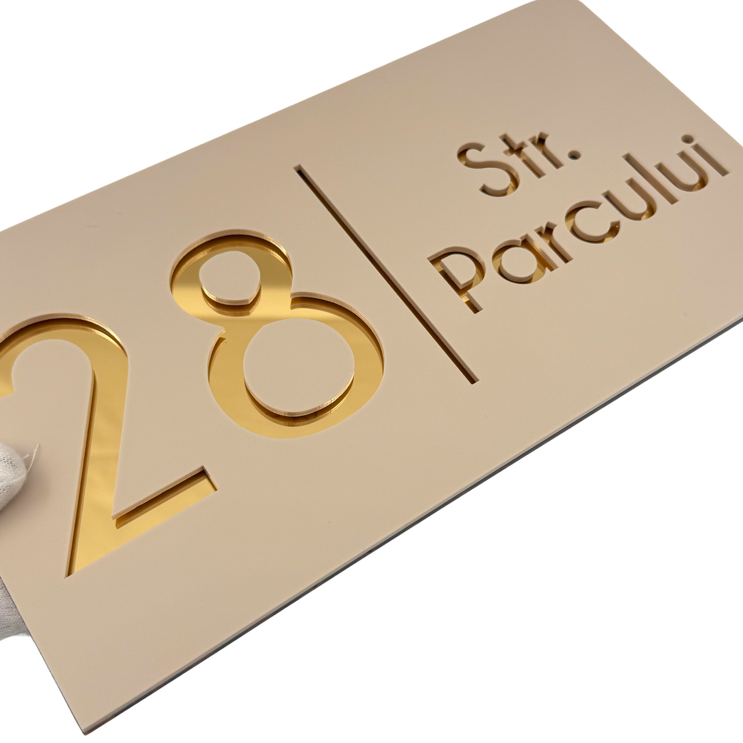 PREMIUM HOUSE NUMBER - Cream colour Satin Gold Mirror - 28×15 cm